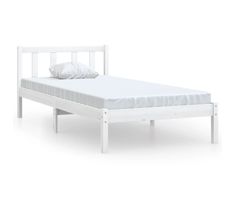 Cadre De Lit Simple 90x190 Cm Bois Massif Pin Blanc