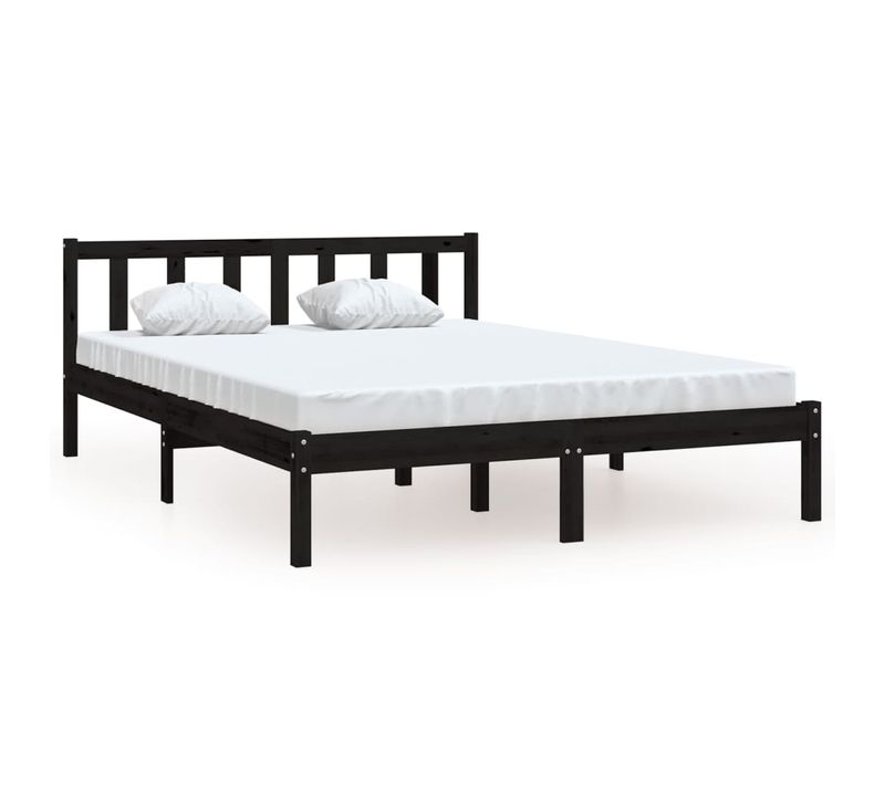 Cadre De Lit Sans Matelas Noir Bois Massif 135x190
