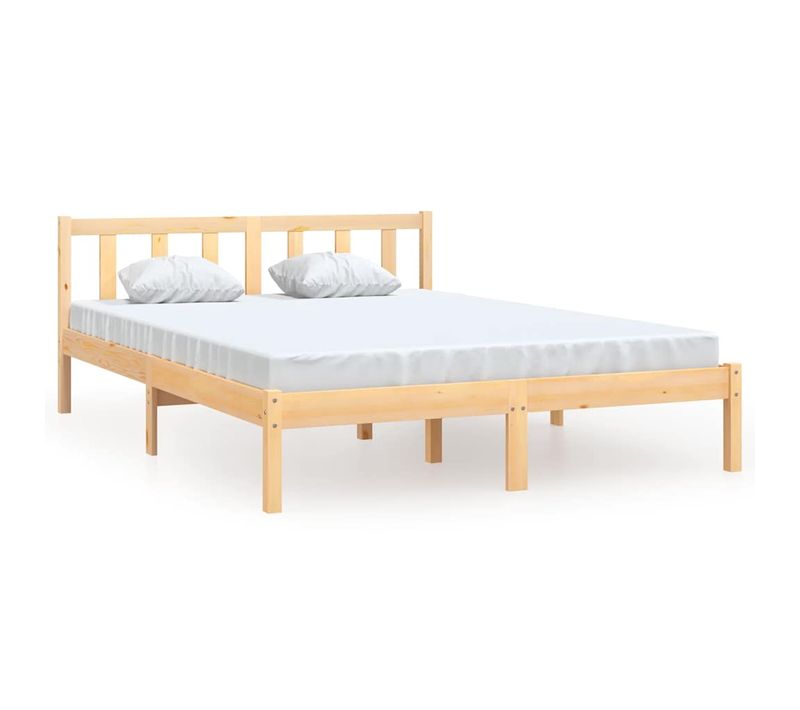 Cadre De Lit Lot 1 Bois Massif Pin Naturel 160x200 Cm Double Haut Robuste