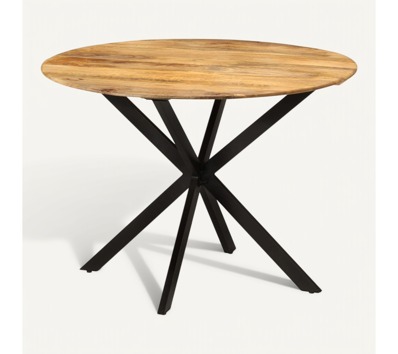 Table À Dîner D.110x78 Cm Bois De Manguier Massif Et Acier