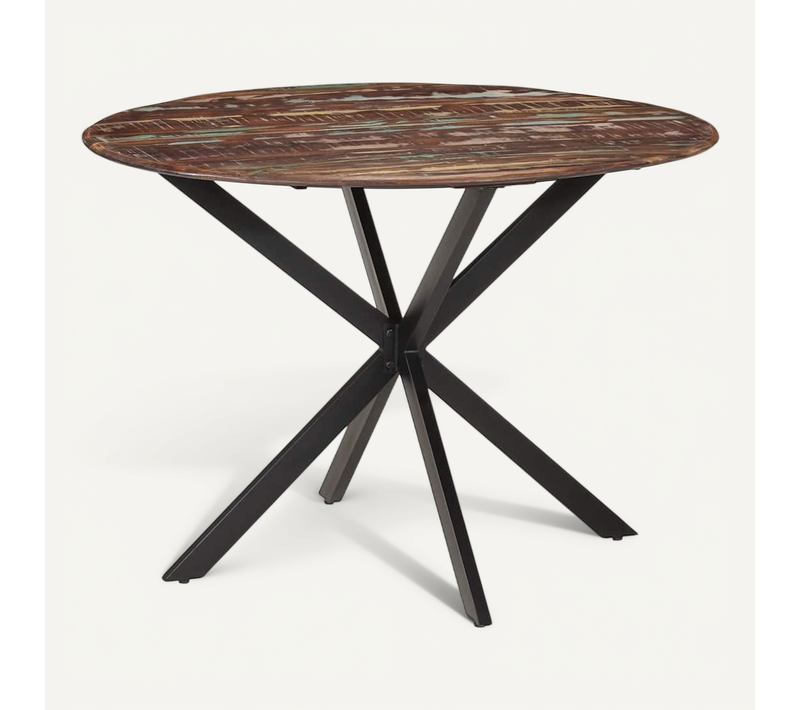 Table À Dîner D.110x78 Cm Bois De Récupération Massif Et Acier
