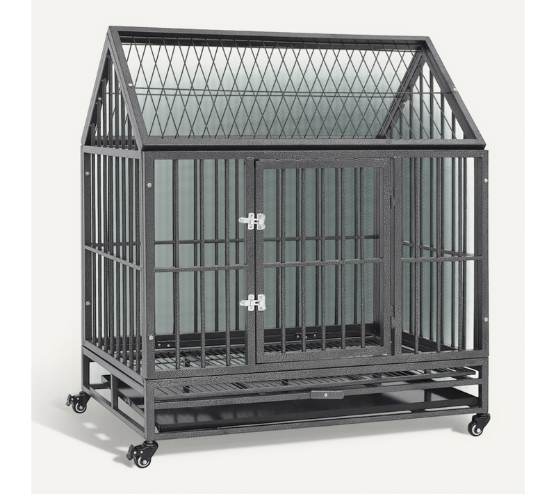 Cage Pour Chien Avec Roues Et Toit Acier 92x62x106 Cm
