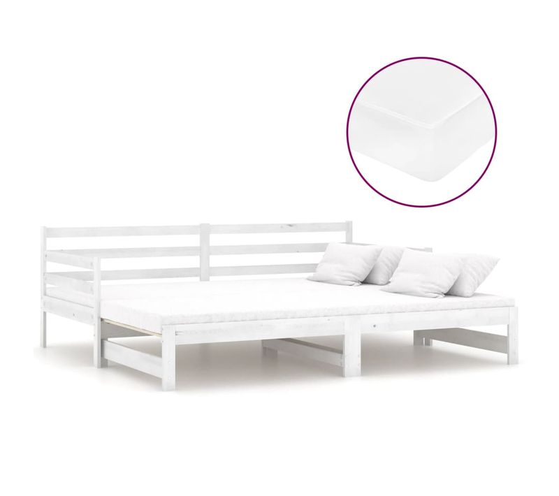 Lit Coulissant 2x(90x200) Cm Blanc Bois De Pin Massif