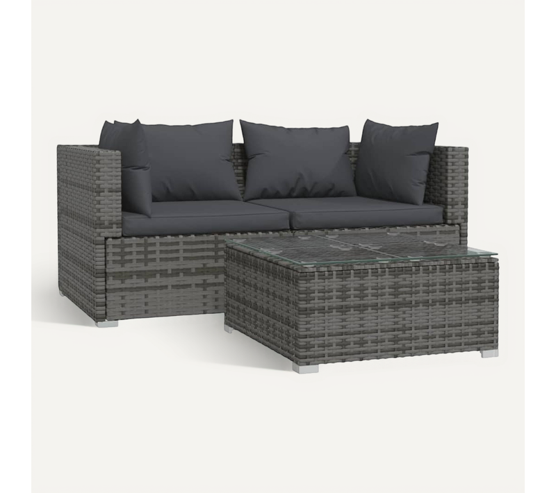 Salon De Jardin 3 Pièces Avec Coussins Gris Résine Tressée Mobilier Ensemble De Meubles Terrasse