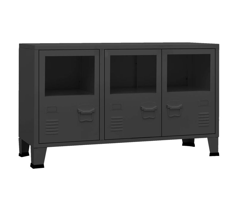 Buffet Industriel Noir 105x35x62 Cm Métal Et Verre