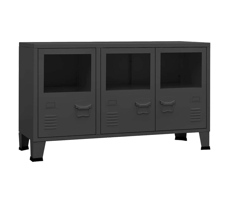 Buffet Industriel Anthracite 105x35x62 Cm Métal Et Verre