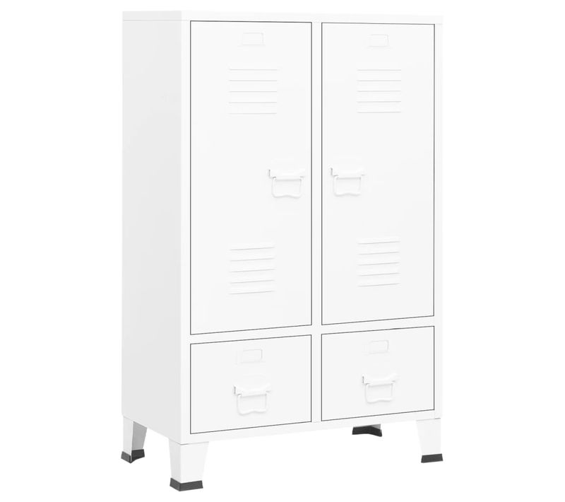 Garde-robe Industrielle Avec Tiroirs Blanc 67x35x107 Cm Acier Armoire Meuble De Rangement