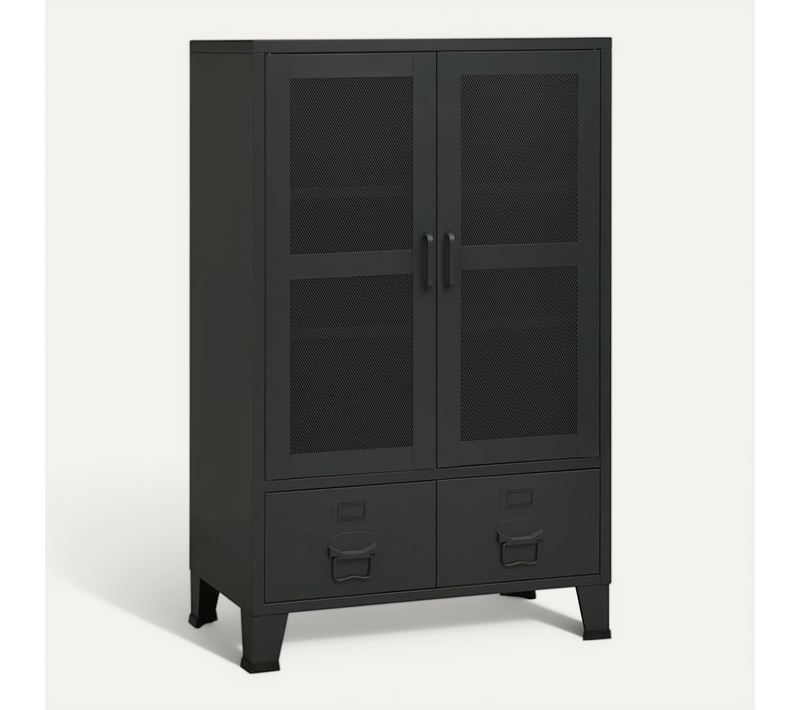 Coffre De Rangement Industriel Noir 70x40x115 Cm Métal