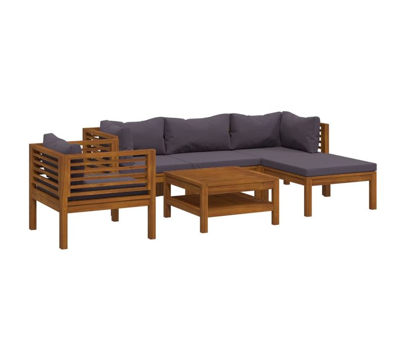 Salon De Jardin 6 Pièces En Bois D'acacia Massif Avec Coussins Modulaire Extérieur
