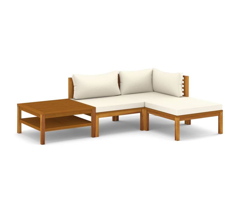 Salon De Jardin 4 Pièces Avec Coussin Crème Bois D'acacia Solide