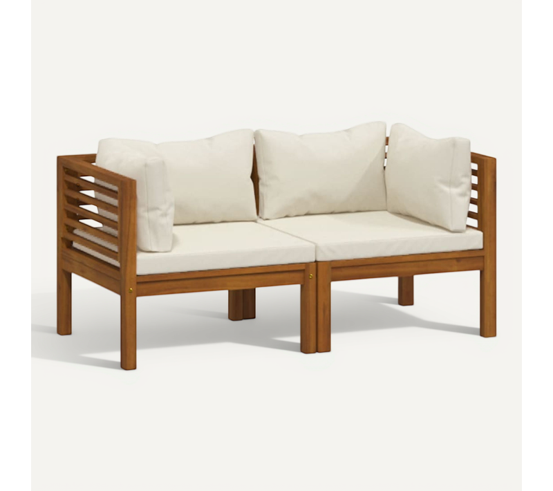 Canapé De Jardin 2 Places Et Coussin Crème Bois D'acacia Massif Modulaire