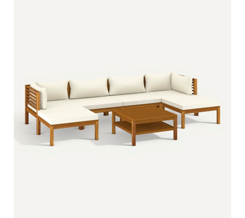 Salon De Jardin 7 Pièces Avec Coussin Crème Bois D'acacia Solide Modulaire