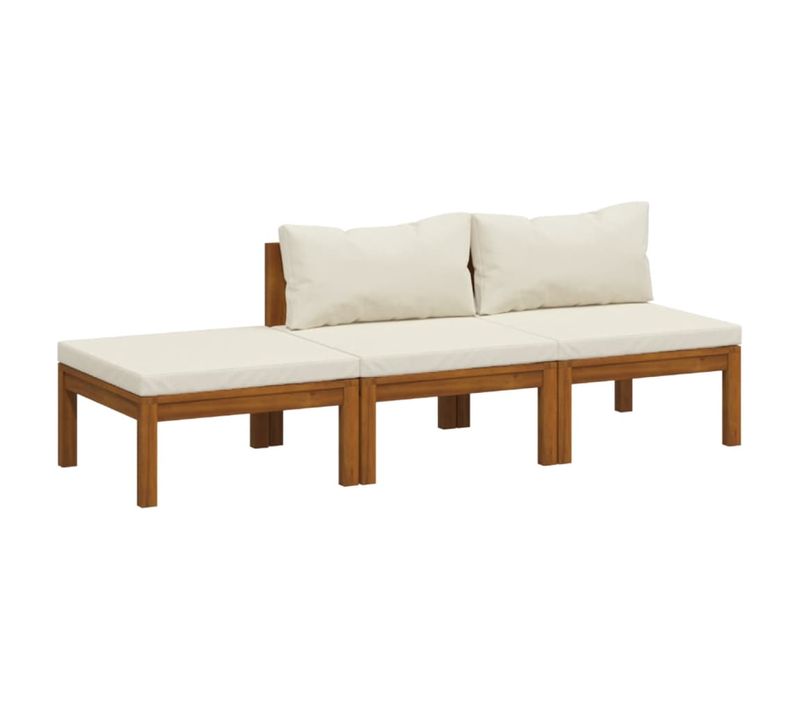 Salon De Jardin 3 Pièces Avec Coussin Crème Bois D'acacia Solide
