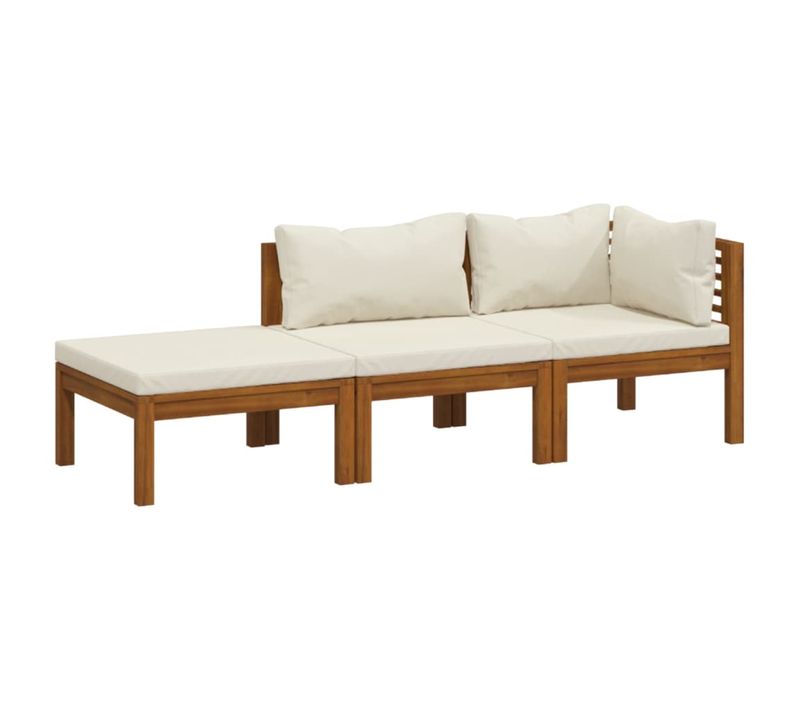 Salon De Jardin 3 Pièces Avec Coussin Crème Bois D'acacia Solide