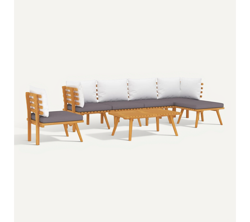 Salon De Jardin 7 Pièces Avec Coussins Bois D'acacia Solide Modulaire