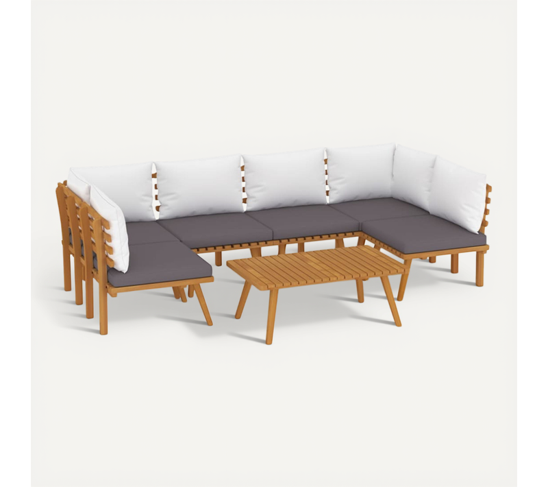 Salon De Jardin 7 Pièces Avec Coussins Bois D'acacia Solide Modulaire