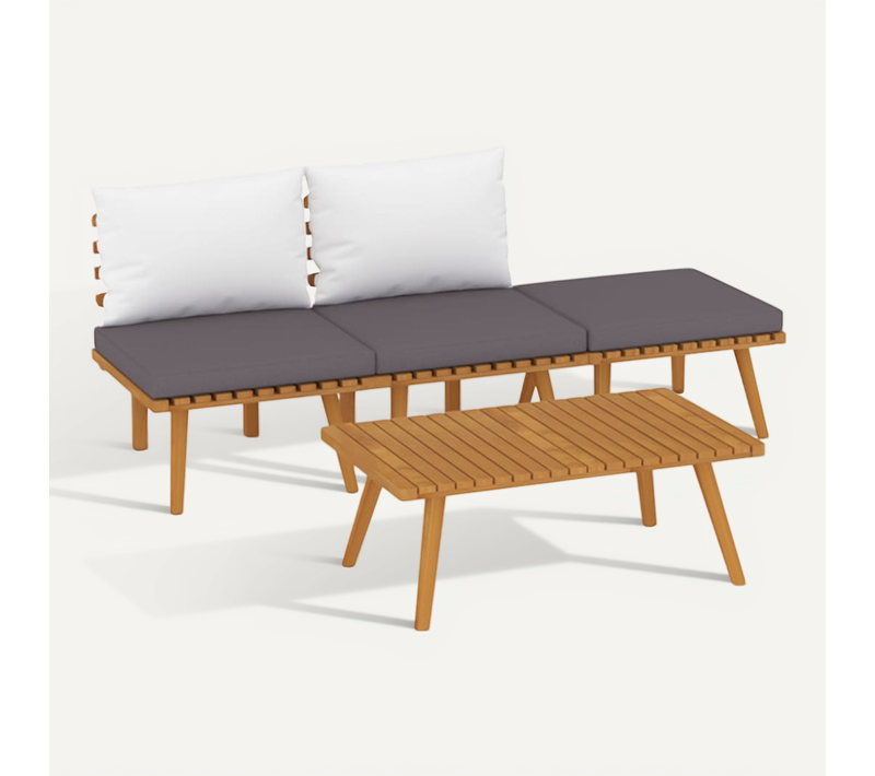 Salon De Jardin 4 Pièces Avec Coussins Bois D'acacia Solide Modulaire