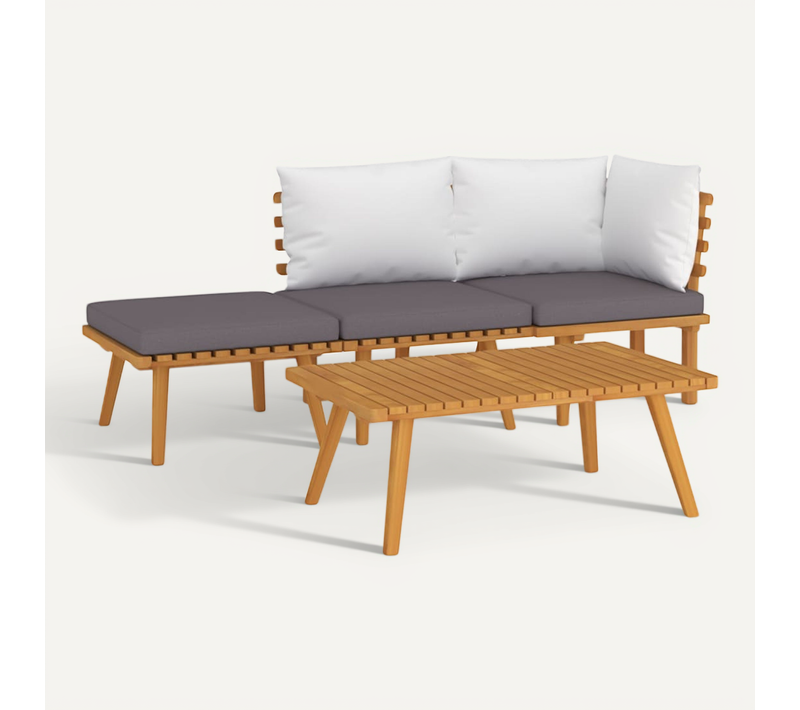 Salon De Jardin 4 Pièces Avec Coussins Bois D'acacia Solide Modulaire