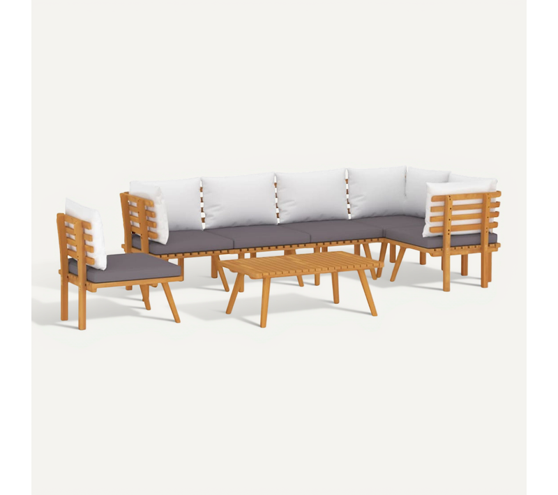 Salon De Jardin 7 Pièces Avec Coussins Bois D'acacia Solide Modulaire