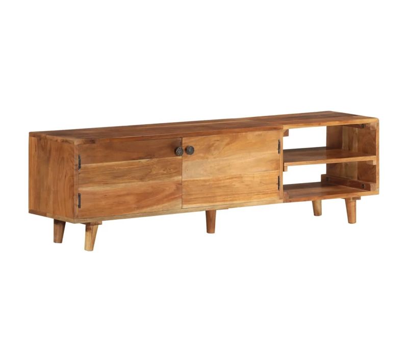 Meuble TV Bois Massif D'acacia Avec Finition Miel 140x30x40 Cm