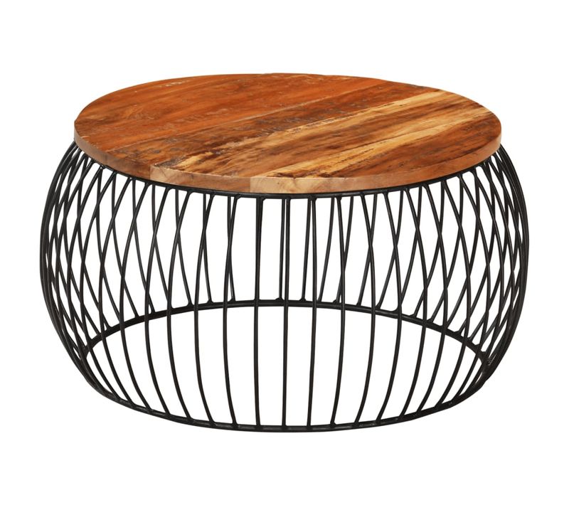 Table Basse Ø68 Cm Bois De Récupération Solide