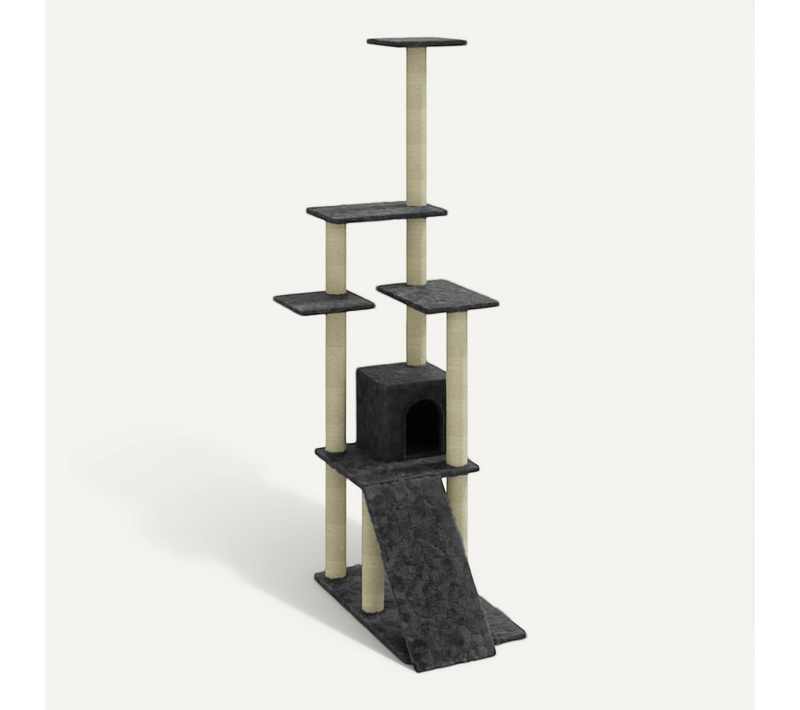 Arbre À Chat Avec Griffoirs En Sisal Gris Foncé 155 Cm