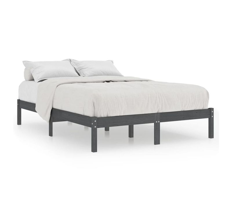 Cadre De Lit Sans Matelas Gris Bois Massif 200x200 Cm