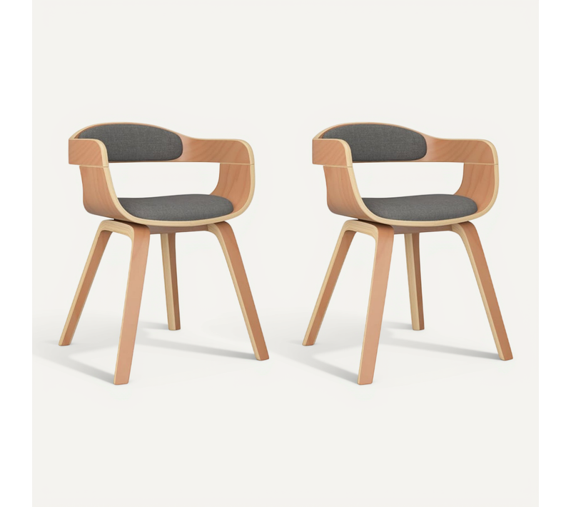 Chaise À Manger Lot De 2 Gris Clair Bois Courbé Et Tissu