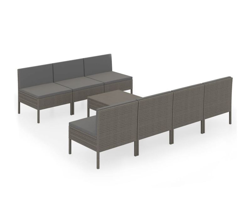 Salon De Jardin 8 Pièces Avec Coussins Résine Tressée Gris