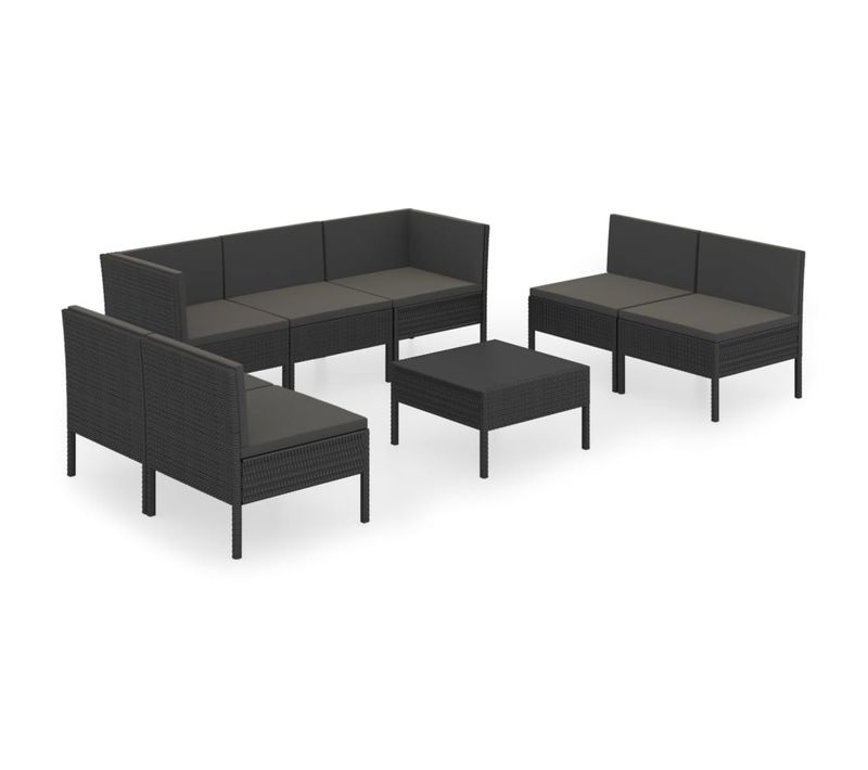 Salon De Jardin 8 PCs Avec Coussins Résine Tressée Noir