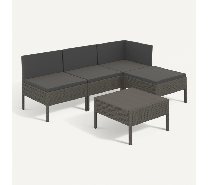 Salon De Jardin 5 Pièces Avec Coussins Résine Tressée Gris Modulaire