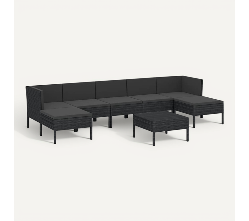 Salon De Jardin 8 PCs Avec Coussins Résine Tressée Noir