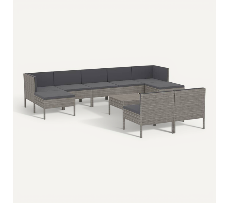Salon De Jardin 10 Pièces Avec Coussins Résine Tressée Gris