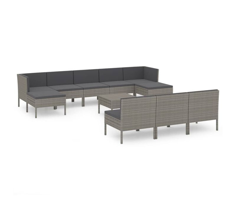 Salon De Jardin 11 Pièces Avec Coussins Résine Tressée Gris