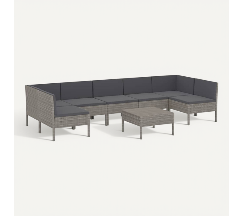 Salon De Jardin 8 Pièces Avec Coussins Résine Tressée Gris