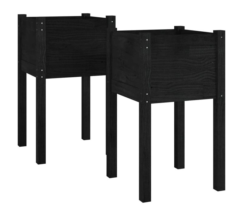 Jardinières D'extérieur 2pcs Noir 40x40x70cm Bois De Pin Massif