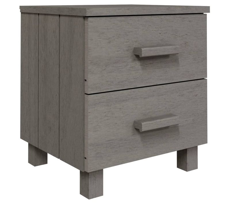 Table De Chevet Hamar Gris Clair 40x35x44,5 Cm Bois Pin Massif