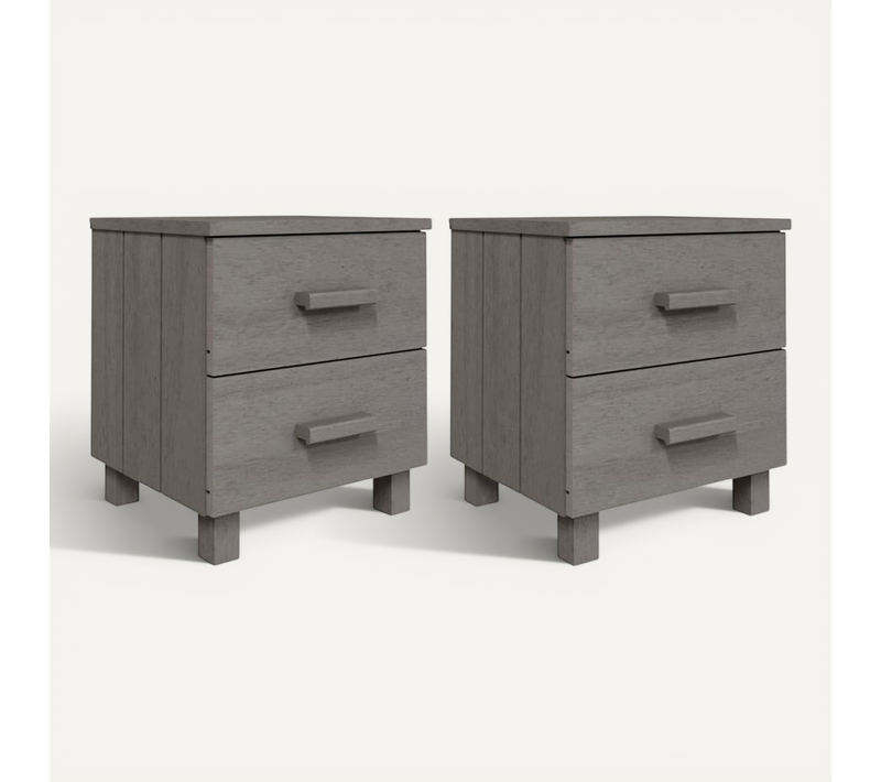 Tables De Chevet Hamar 2pcs Gris Clair 40x35x44,5cm Bois Massif