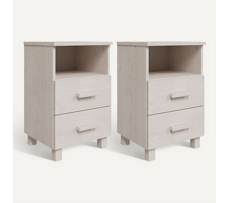 Tables De Chevet Hamar 2 Pièces Blanc 40x35x62 Cm Bois Massif