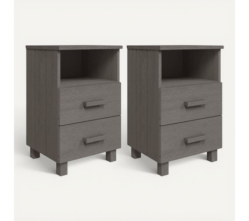 Tables De Chevet Hamar 2 Pièces Gris Clair 40x35x62 Cm Bois Massif