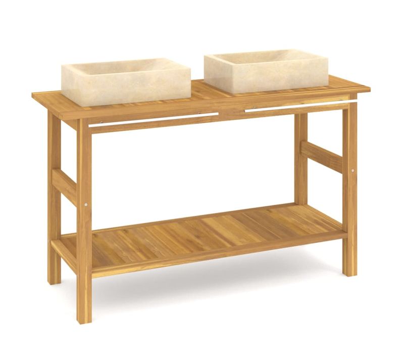 Meuble Vasque De Salle De Bain Et Lavabos En Marbre Crème Teck Massif