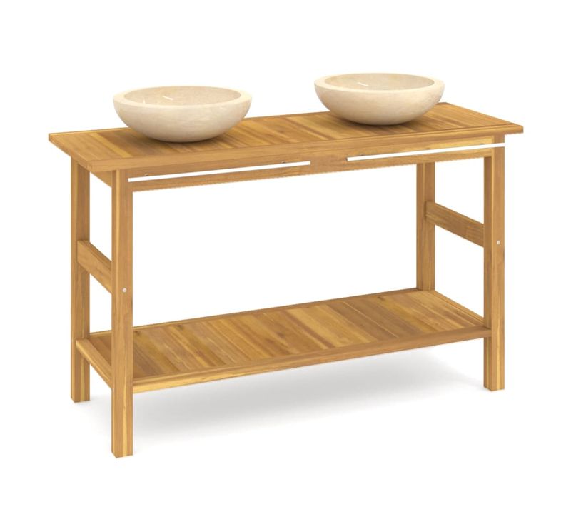 Meuble Vasque De Salle De Bain Et Lavabos En Marbre Crème Teck Massif