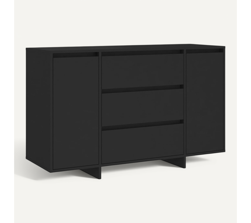 Buffet Avec 3 Tiroirs Noir 120x41x75 Cm Bois Contreplaqué