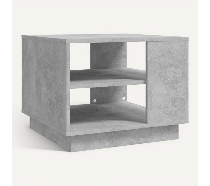 Table Basse 55x55x43 Cm, Bois Contreplaqué Gris Béton, étagères, Rangement, Design Moderne