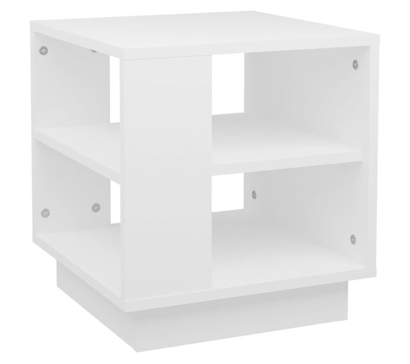 Table Basse 40x40x43 Cm En Bois Contreplaqué Blanc Avec 2 Étagères De Rangement Et Design