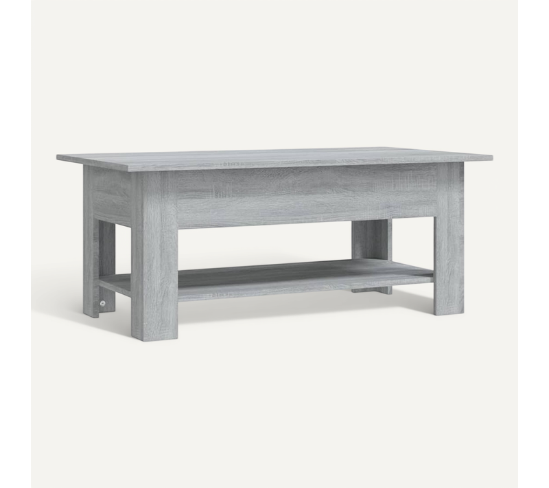 Table Basse 102x55x42 Cm En Bois Contreplaqué Gris Sonoma Avec étagère Inférieure, Design