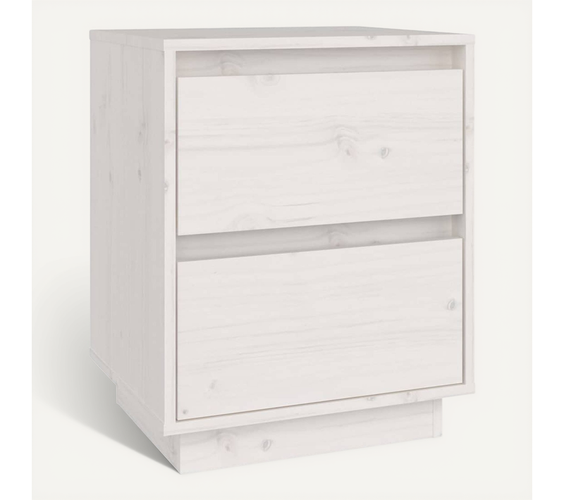 Table De Chevet Blanc 40x35x50 Cm Bois De Pin Solide