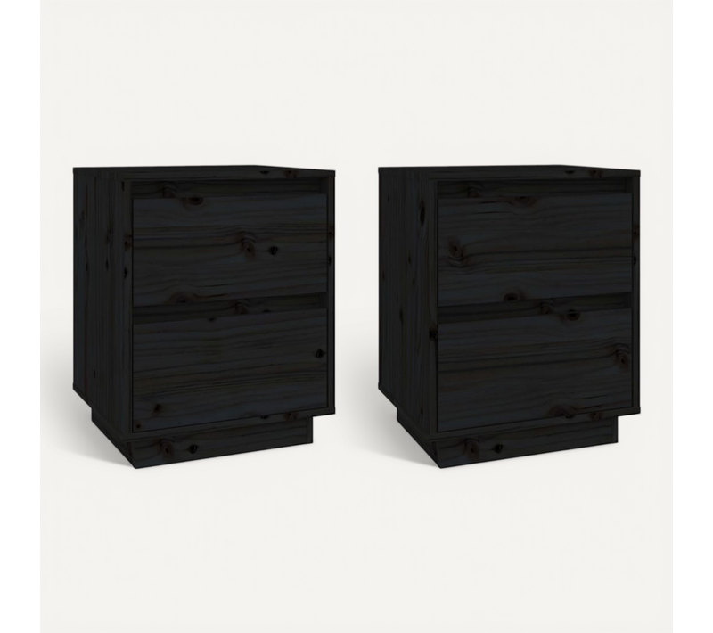 Tables De Chevet 2 Pièces Noir 40x35x50 Cm Bois De Pin Solide