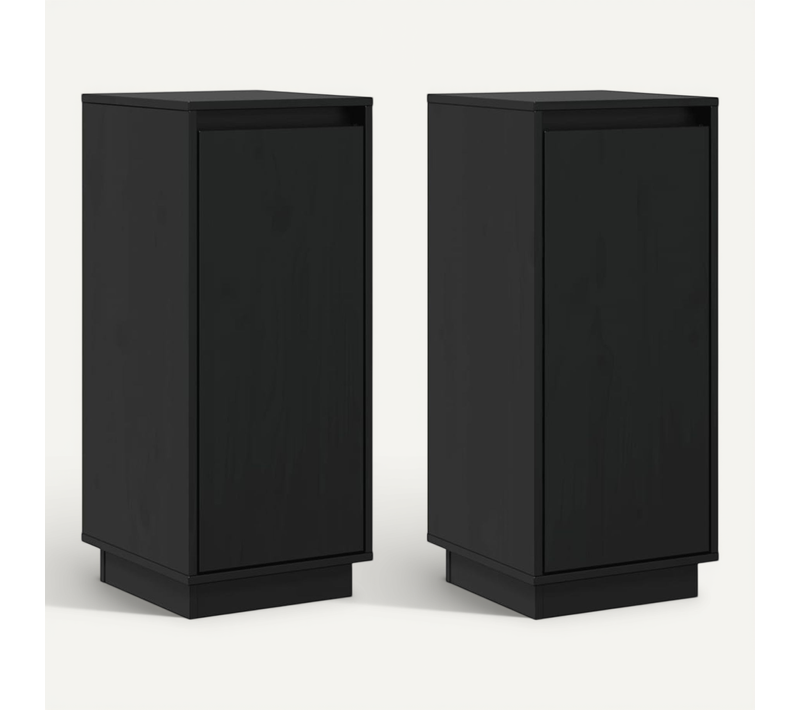Buffets 2 Pièces Noir 31,5x34x75 Cm Bois Massif De Pin
