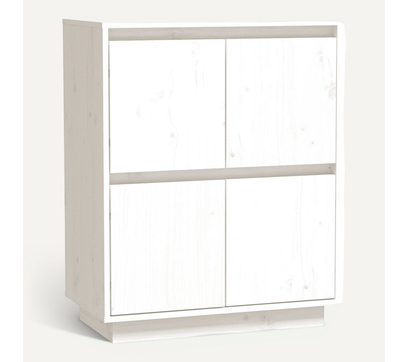 Buffet Blanc 60x34x75 Cm Bois Massif De Pin